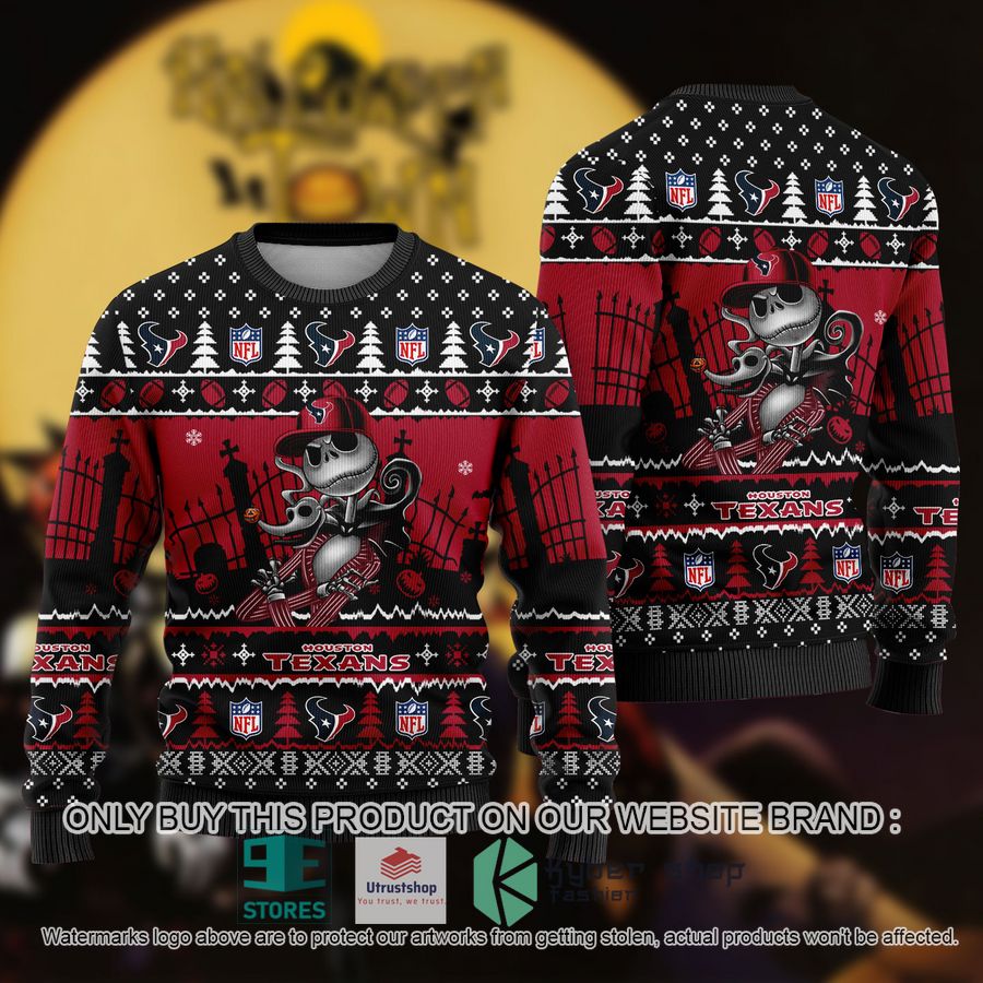 NEW Jack Skellington Houston Texans Sweatshirt 9 nfl jack skellington houston texans ugly christmas sweater 1 69997