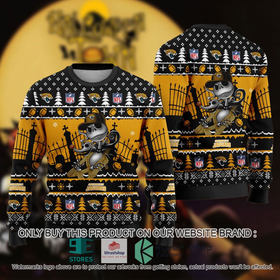 NEW Jack Skellington Jacksonville Jaguars Sweatshirt 8 nfl jack skellington jacksonville jaguars ugly christmas sweater 1 56605