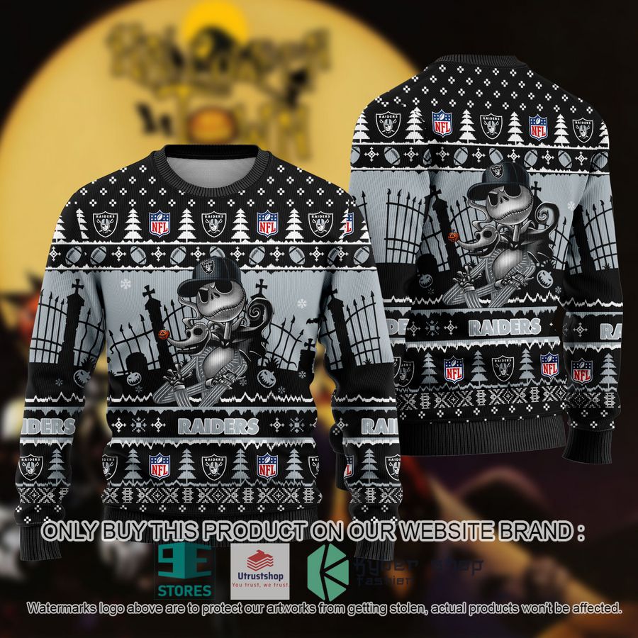 nfl jack skellington las vegas raiders ugly christmas sweater 1 36806