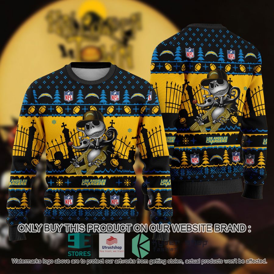 nfl jack skellington los angeles chargers ugly christmas sweater 1 54685