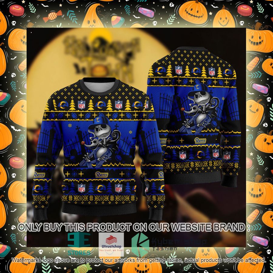 NEW Jack Skellington Los Angeles Rams Sweatshirt 2 nfl jack skellington los angeles rams ugly christmas sweater 2 6806