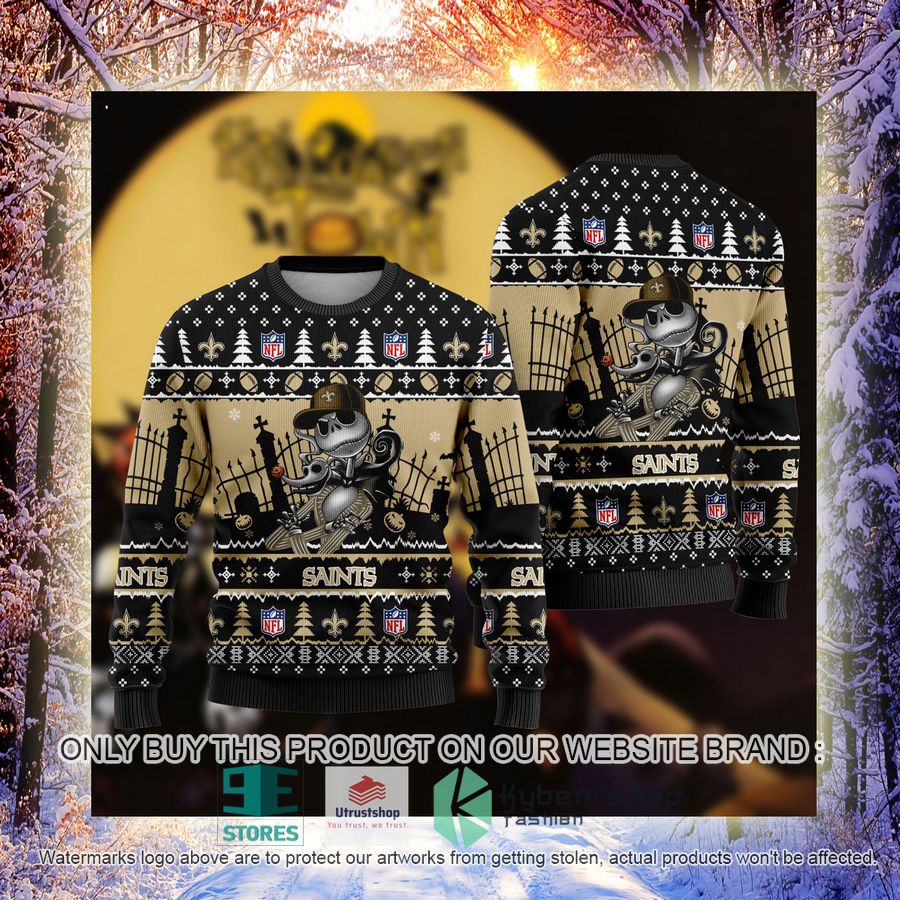 NEW Jack Skellington New Orleans Saints Sweatshirt 4 nfl jack skellington new orleans saints ugly christmas sweater 4 78306