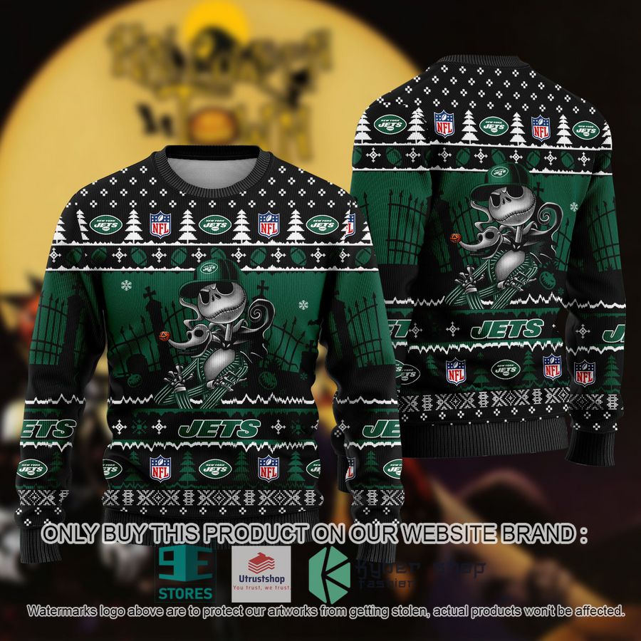 nfl jack skellington new york jets ugly christmas sweater 1 93763