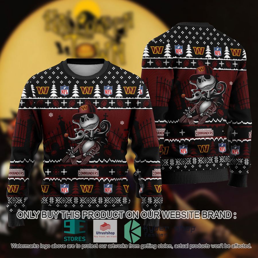 NEW Jack Skellington Washington Commanders Sweatshirt 1 nfl jack skellington washington commanders ugly christmas sweater 1 73617
