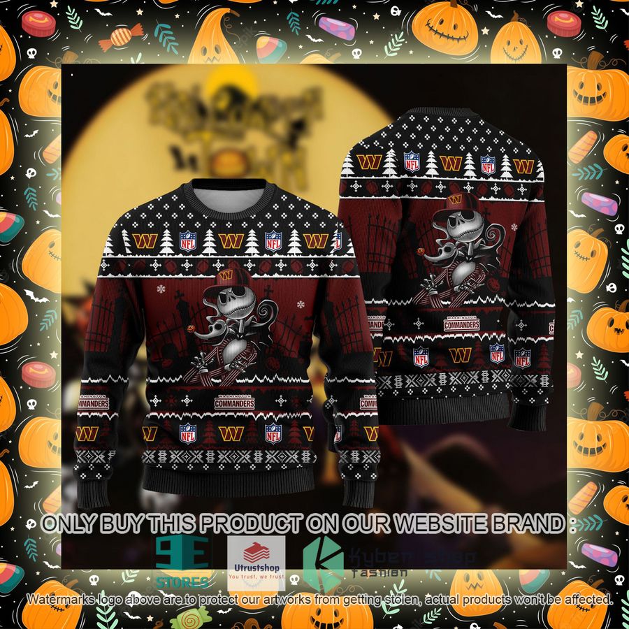 NEW Jack Skellington Washington Commanders Sweatshirt 2 nfl jack skellington washington commanders ugly christmas sweater 2 49928