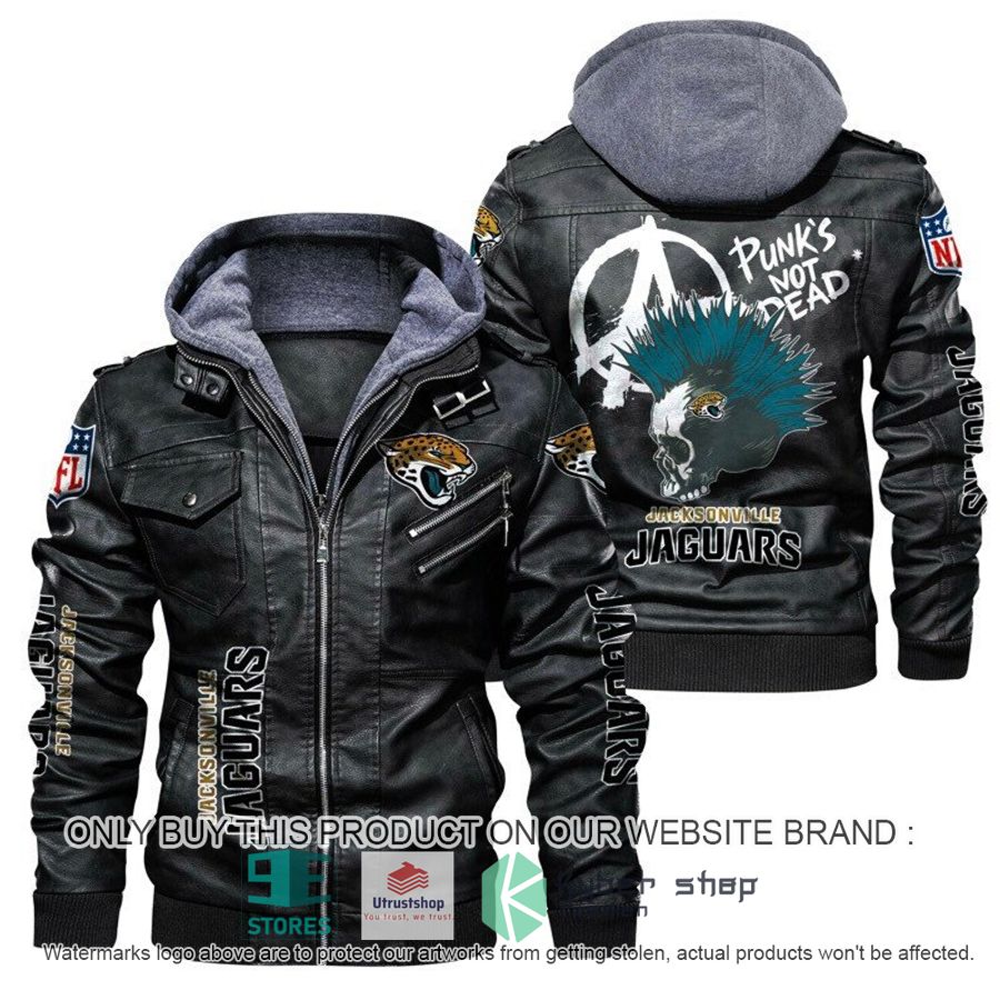 NEW Jacksonville Jaguars Punk's Not Dead Skull Leather Jacket 5 nfl jacksonville jaguars punks not dead skull leather jacket 1 16201