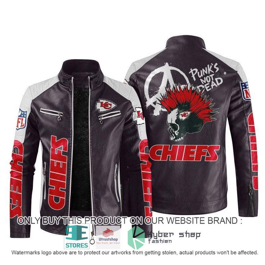nfl kansas city chiefs punks not dead skull block leather jacket 2 11860
