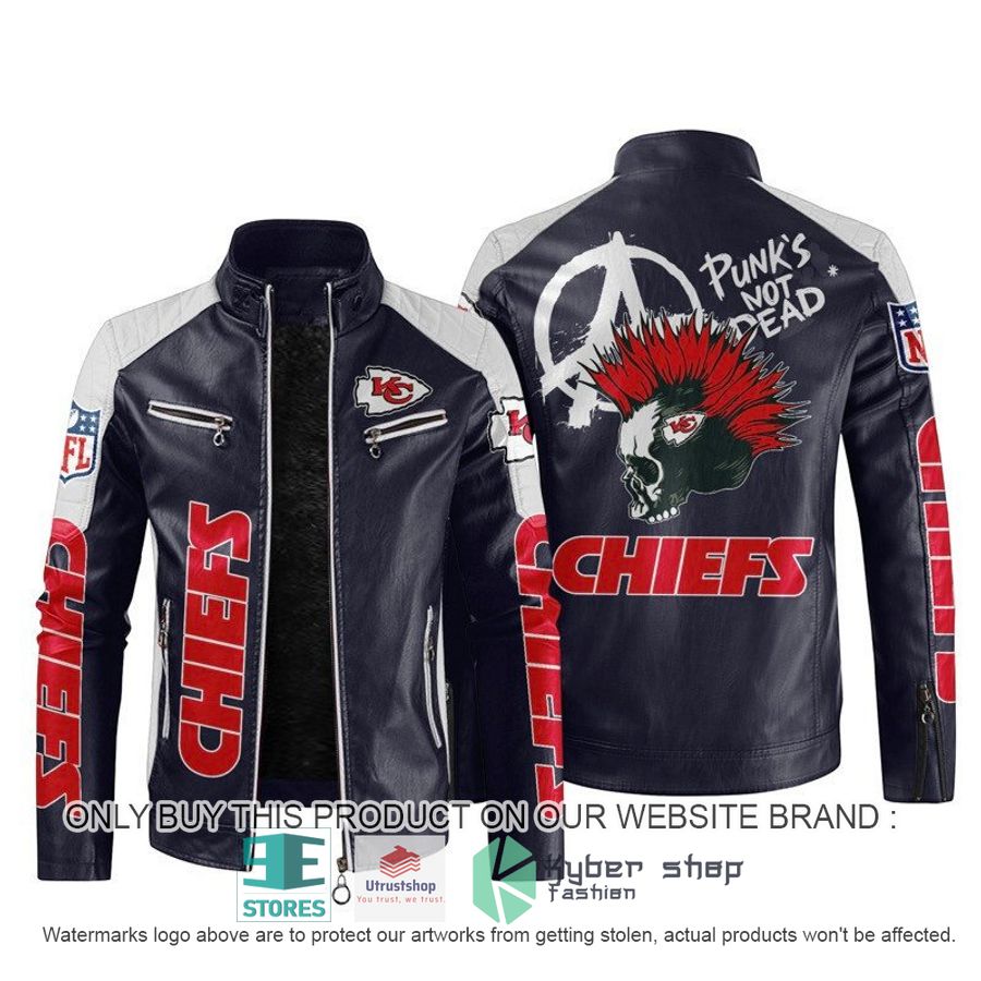 NEW Kansas City Chiefs Punk's Not Dead Skull color block leather jacket 3 nfl kansas city chiefs punks not dead skull block leather jacket 3 96158