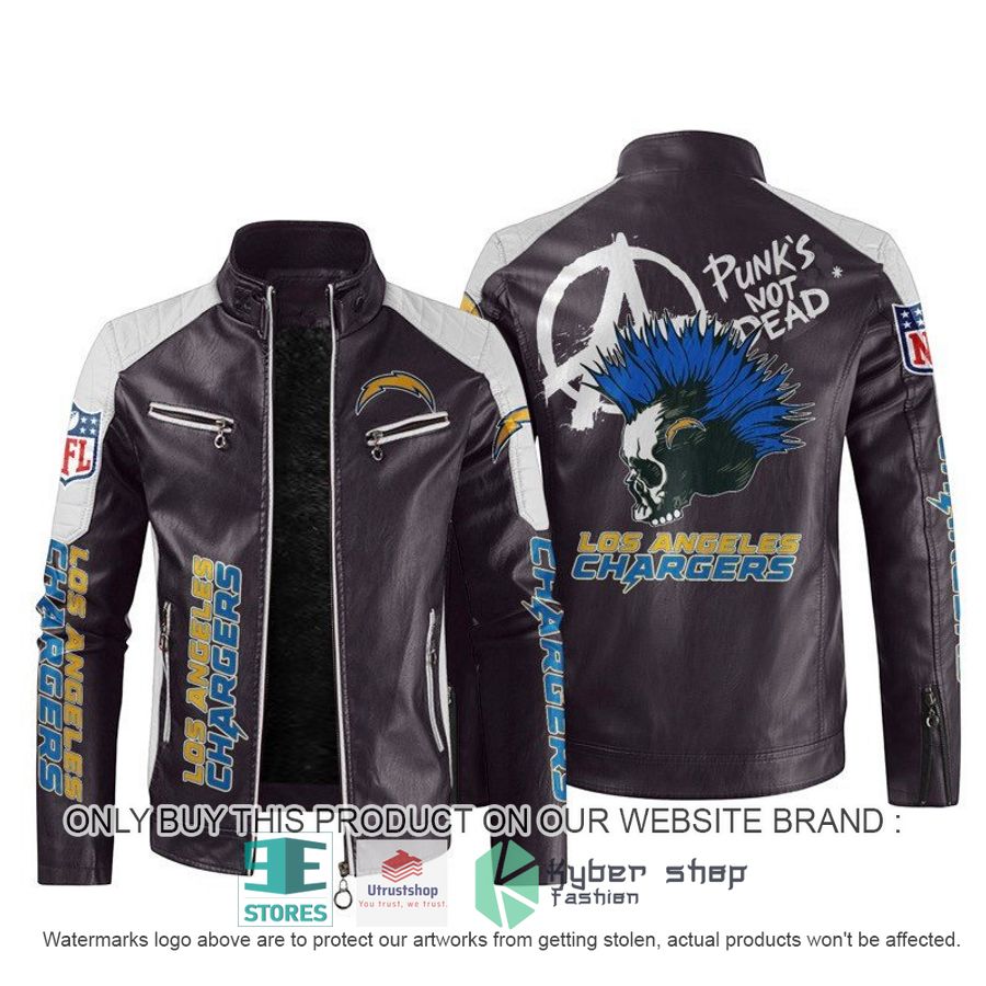 nfl los angeles chargers punks not dead skull block leather jacket 2 95572