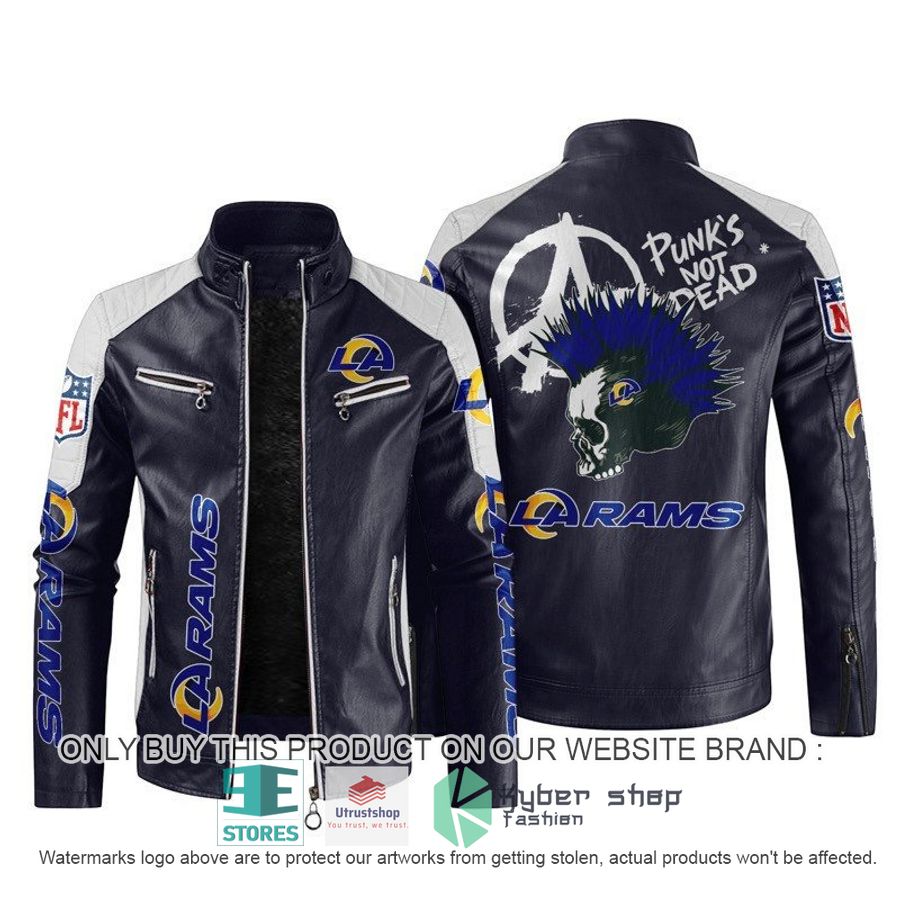 NEW Los Angeles Rams Punk's Not Dead Skull color block leather jacket 3 nfl los angeles rams punks not dead skull block leather jacket 3 76203