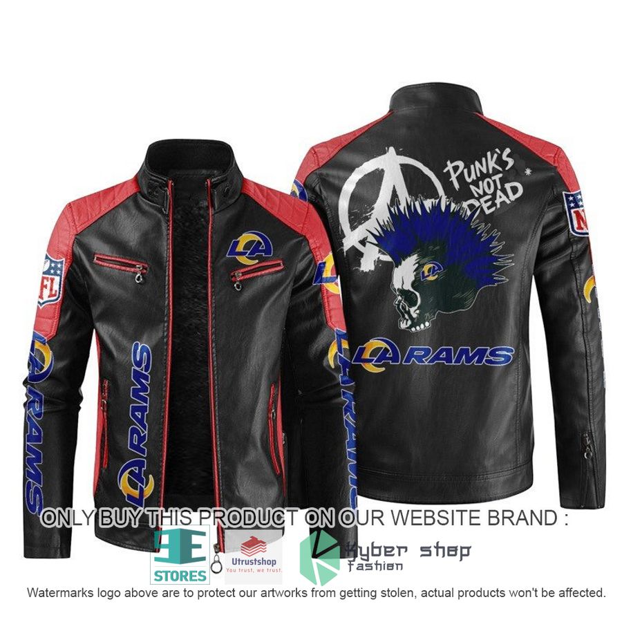 NEW Los Angeles Rams Punk's Not Dead Skull color block leather jacket 4 nfl los angeles rams punks not dead skull block leather jacket 4 86834