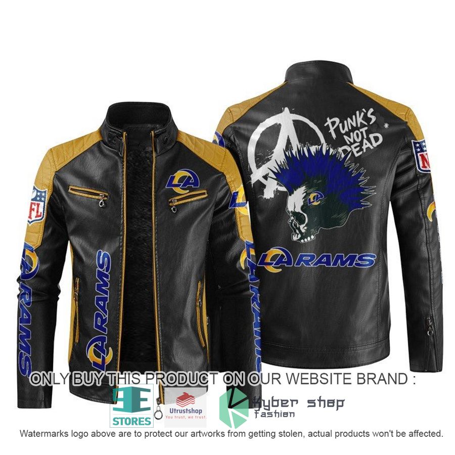 NEW Los Angeles Rams Punk's Not Dead Skull color block leather jacket 5 nfl los angeles rams punks not dead skull block leather jacket 5 10540