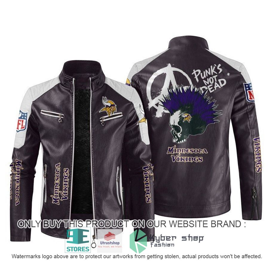 nfl minnesota vikings punks not dead skull block leather jacket 2 3475