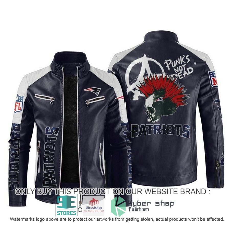 NEW New England Patriots Punk's Not Dead Skull color block leather jacket 3 nfl new england patriots punks not dead skull block leather jacket 3 60488