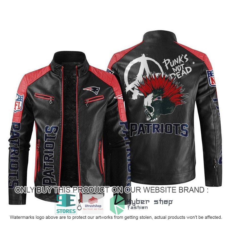 NEW New England Patriots Punk's Not Dead Skull color block leather jacket 4 nfl new england patriots punks not dead skull block leather jacket 4 27263