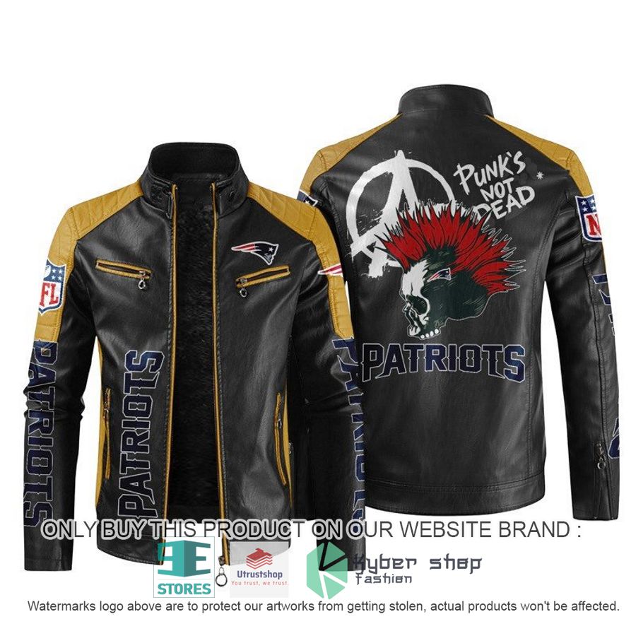 NEW New England Patriots Punk's Not Dead Skull color block leather jacket 5 nfl new england patriots punks not dead skull block leather jacket 5 26353