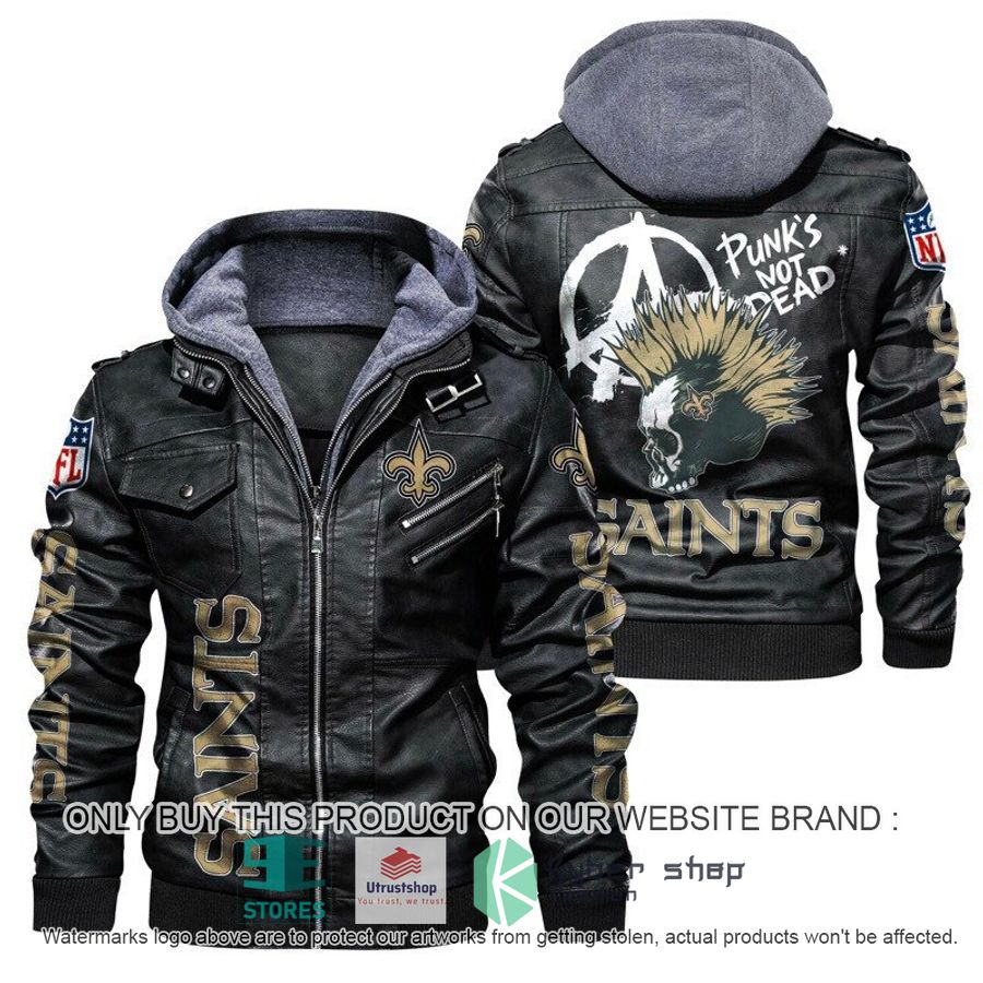 nfl new orleans saints punks not dead skull leather jacket 1 96225