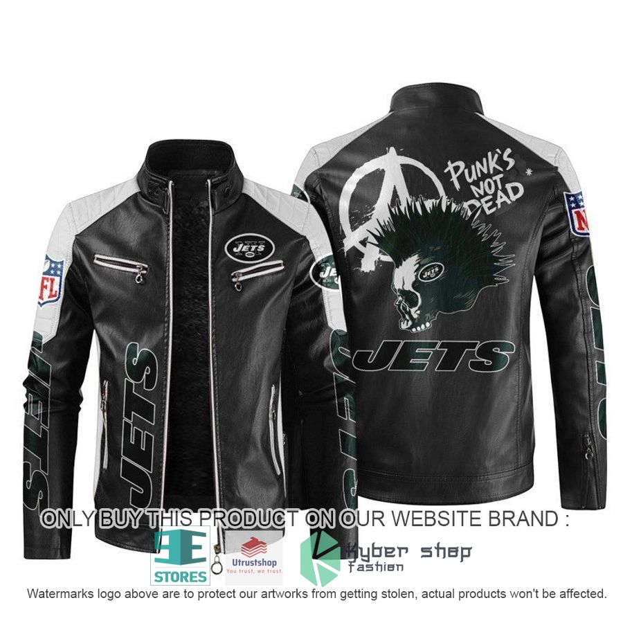 nfl new york jets punks not dead skull block leather jacket 1 80152