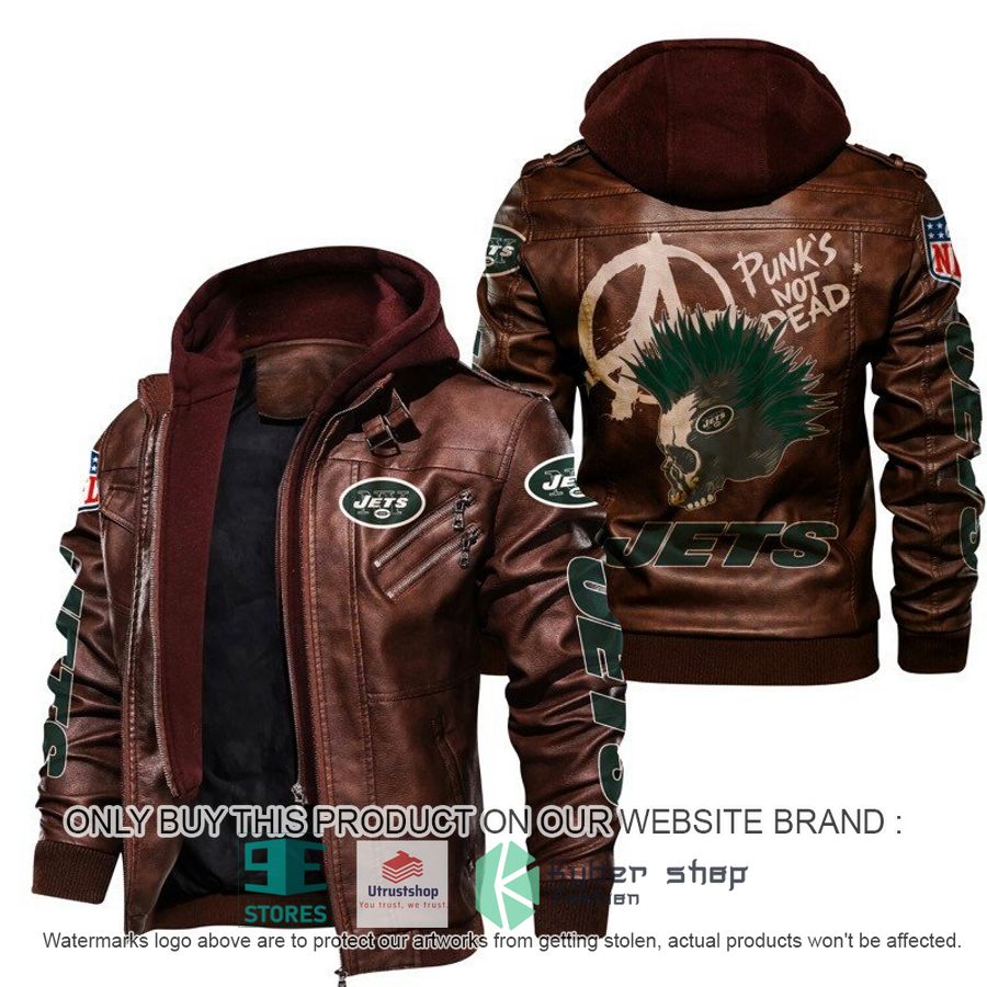 NEW New York Jets Punk's Not Dead Skull Leather Jacket 2 nfl new york jets punks not dead skull leather jacket 2 90312