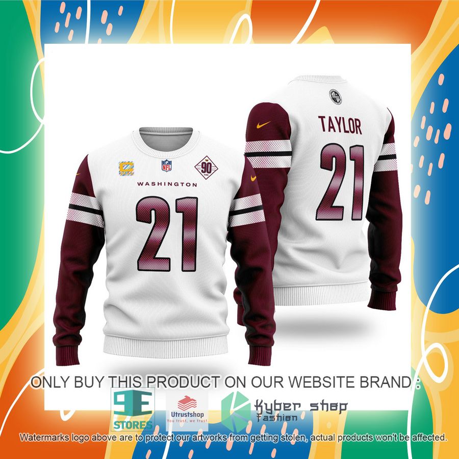 nfl sean taylor 21 washington commanders white red sweater 2 3290