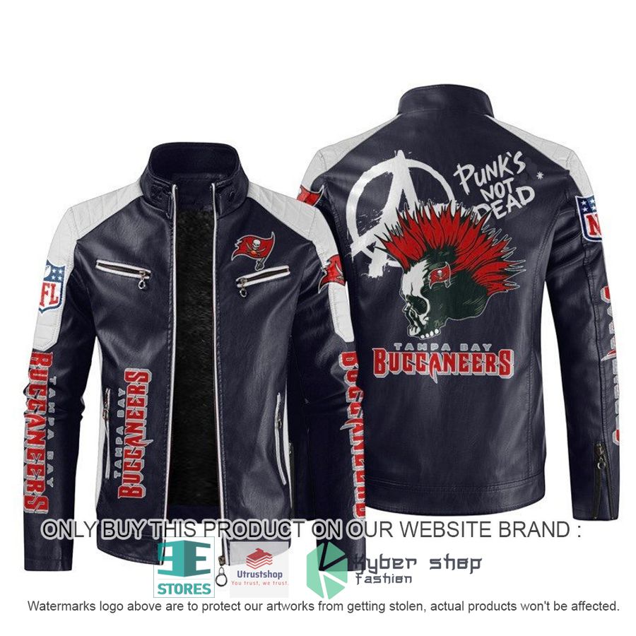 NEW Tampa Bay Buccaneers Punk's Not Dead Skull color block leather jacket 3 nfl tampa bay buccaneers punks not dead skull block leather jacket 3 77181