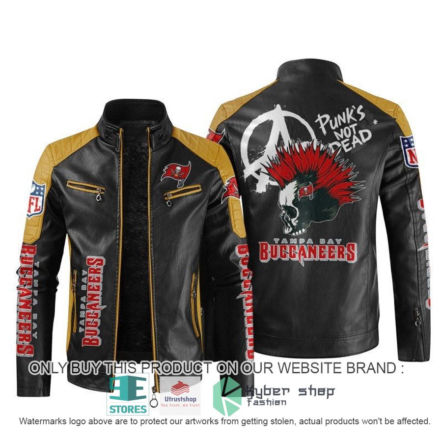 NEW Tampa Bay Buccaneers Punk's Not Dead Skull color block leather jacket 5 nfl tampa bay buccaneers punks not dead skull block leather jacket 5 19809