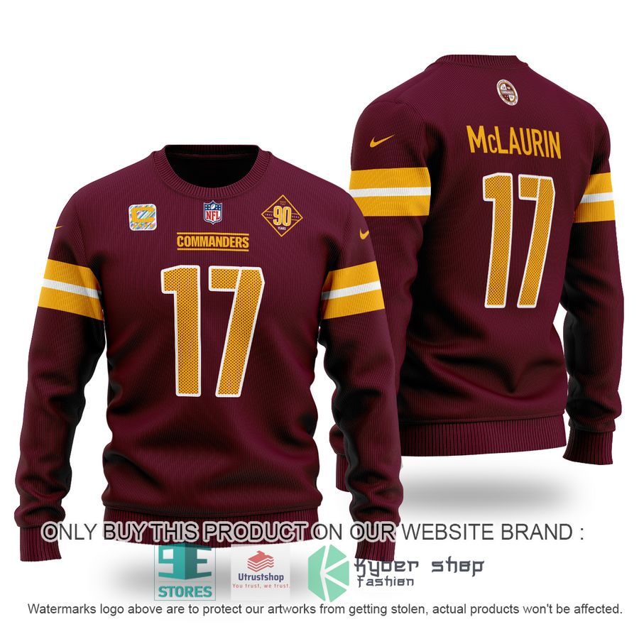 nfl terry mclaurin 17 washington commanders dark red sweater 1 12861