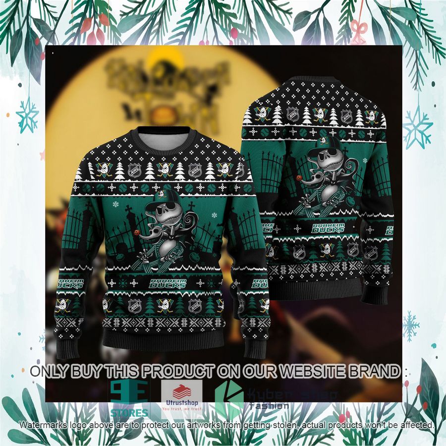 NEW Jack Skellington Anaheim Ducks Sweatshirt 3 nhl jack skellington anaheim ducks ugly christmas sweater 3 81517