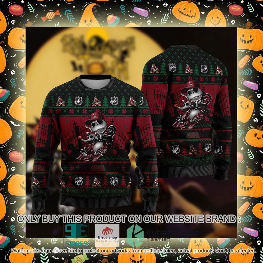 NEW Jack Skellington Arizona Coyotes Sweatshirt 2 nhl jack skellington arizona coyotes ugly christmas sweater 2 24907
