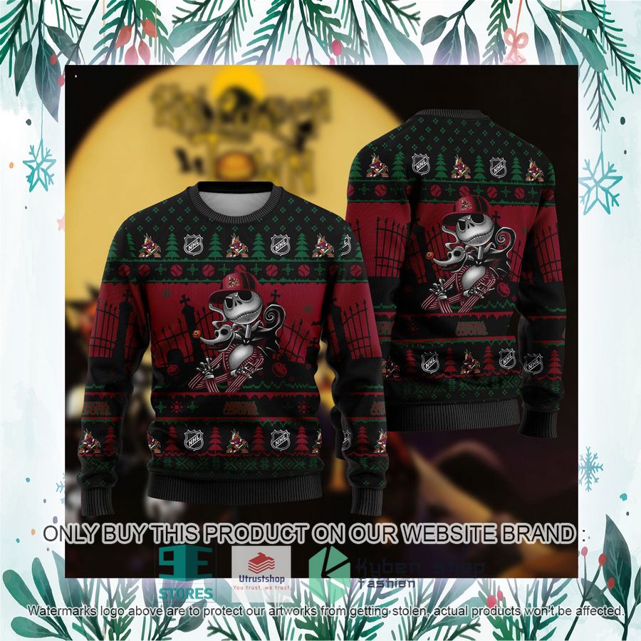 NEW Jack Skellington Arizona Coyotes Sweatshirt 3 nhl jack skellington arizona coyotes ugly christmas sweater 3 18129