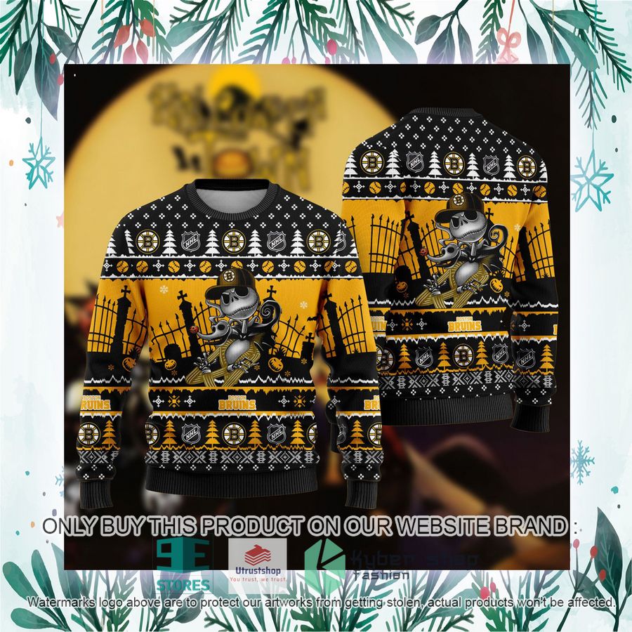 NEW Jack Skellington Boston Bruins Sweatshirt 3 nhl jack skellington boston bruins ugly christmas sweater 3 92807
