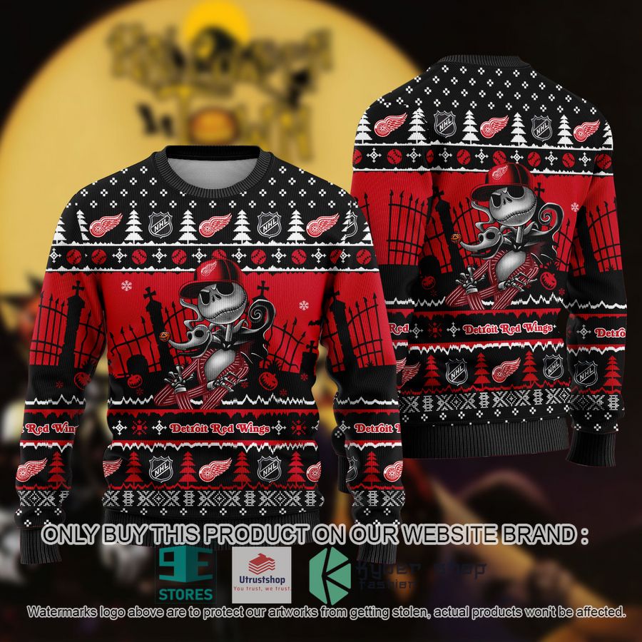 nhl jack skellington detroit red wings ugly christmas sweater 1 30160