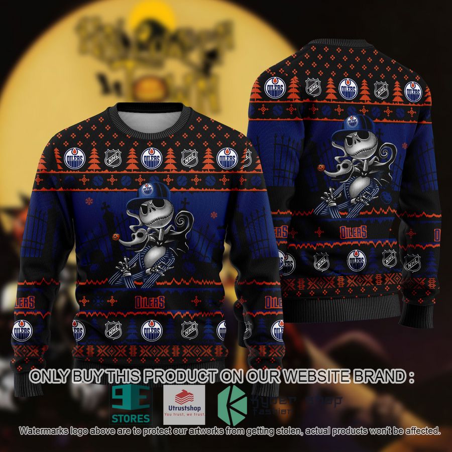 NEW Jack Skellington Edmonton Oilers Sweatshirt 9 nhl jack skellington edmonton oilers ugly christmas sweater 1 74074