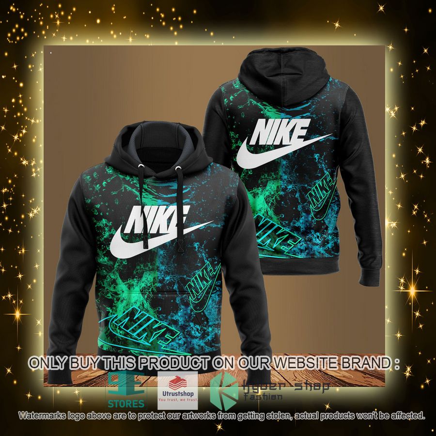 NEW Nike green blue black Full Print Hoodie 4 nike green blue black 3d hoodie 4 35563