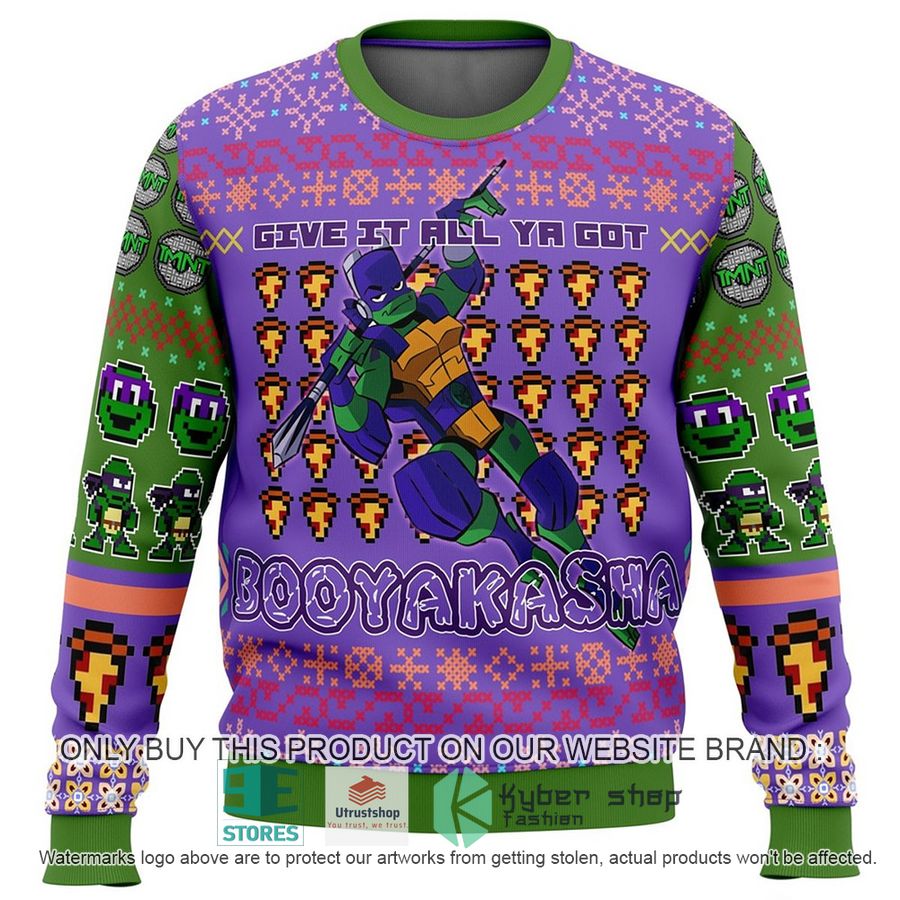 NEW Ninja Turtle Donatello Give It All Ya Got Booyakasha Ugly Sweater 2 ninja turtle donatello give it all ya got booyakasha ugly christmas sweater 1 35087