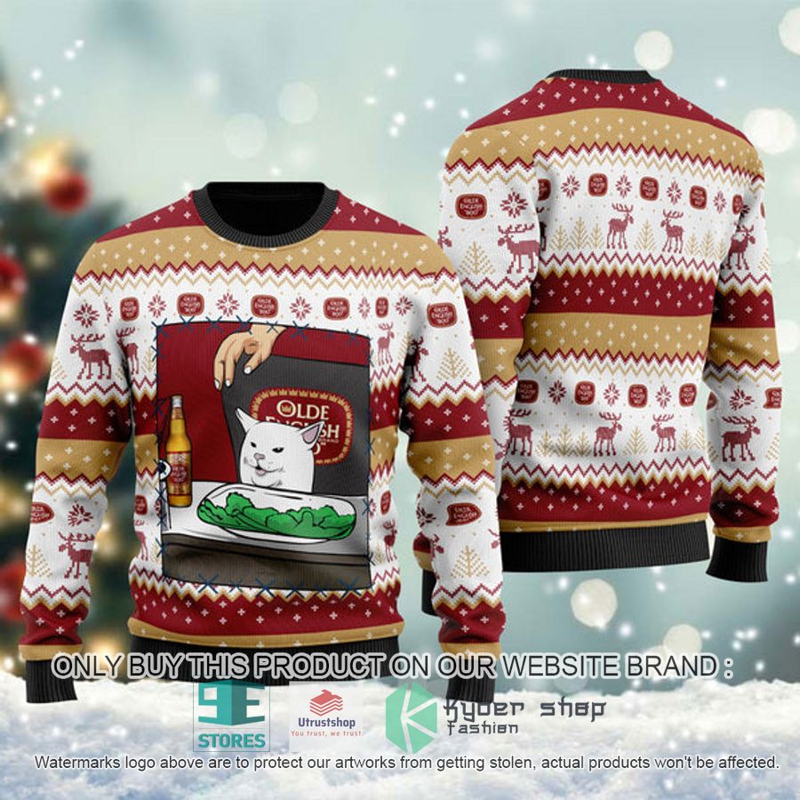olde english 800 cat meme ugly christmas sweater 1 73153