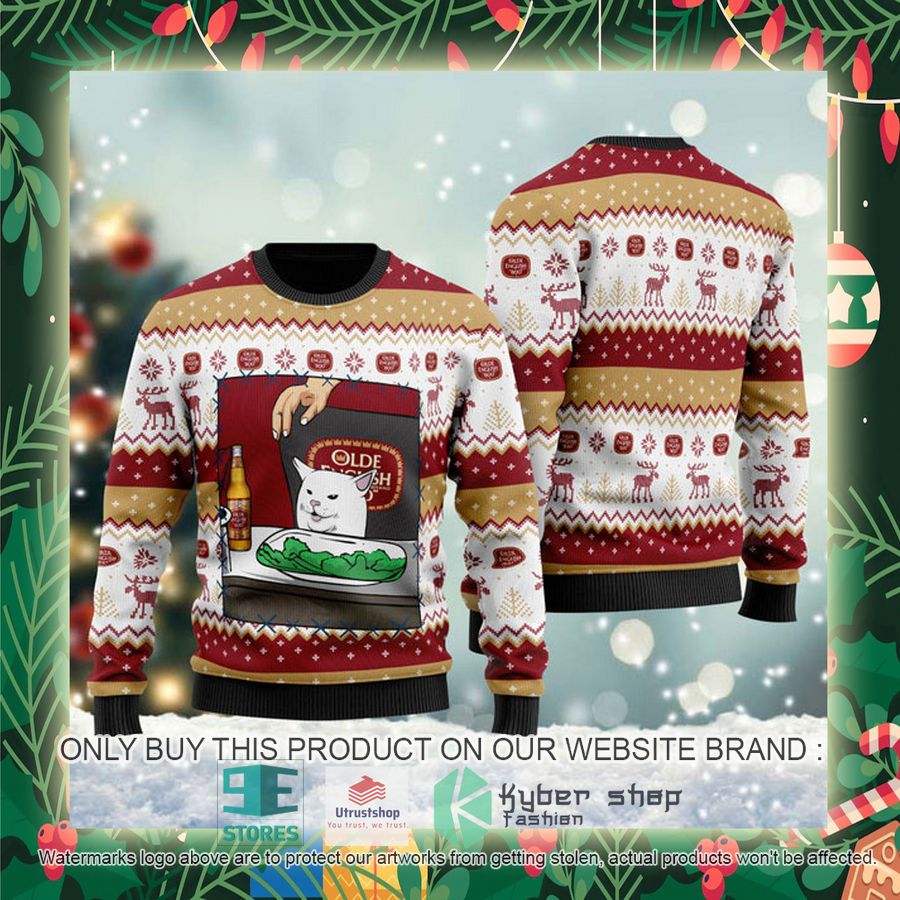 olde english 800 cat meme ugly christmas sweater 2 86983