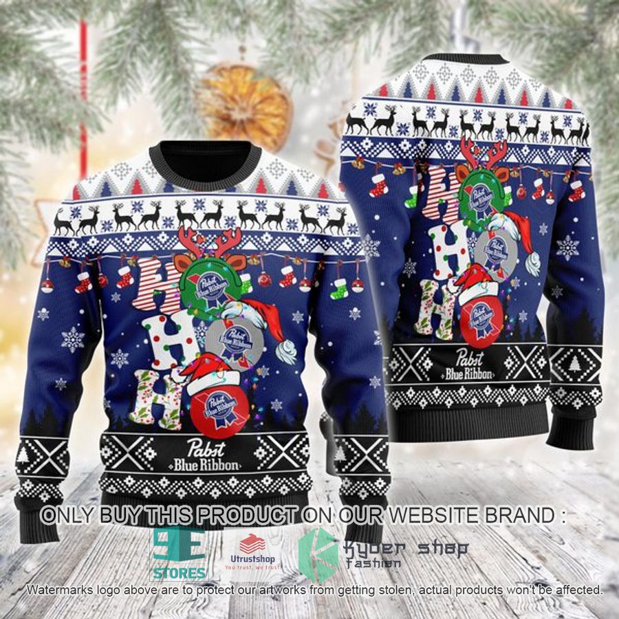 pabst blue ribbon ho ho ho ugly christmas sweater 1 90206