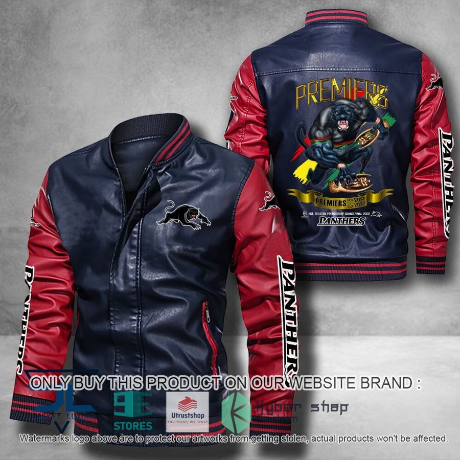 penrith panthers mascot nrl telstra premiers grand final 2022 leather bomber jacket 2 90080