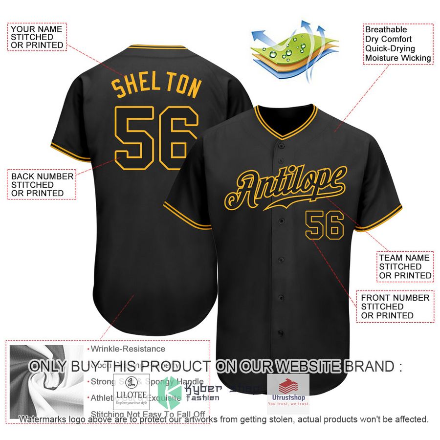 NEW Black Black Gold CUSTOM Baseball Shirt 3 personalized black black gold baseball jersey 3 96426