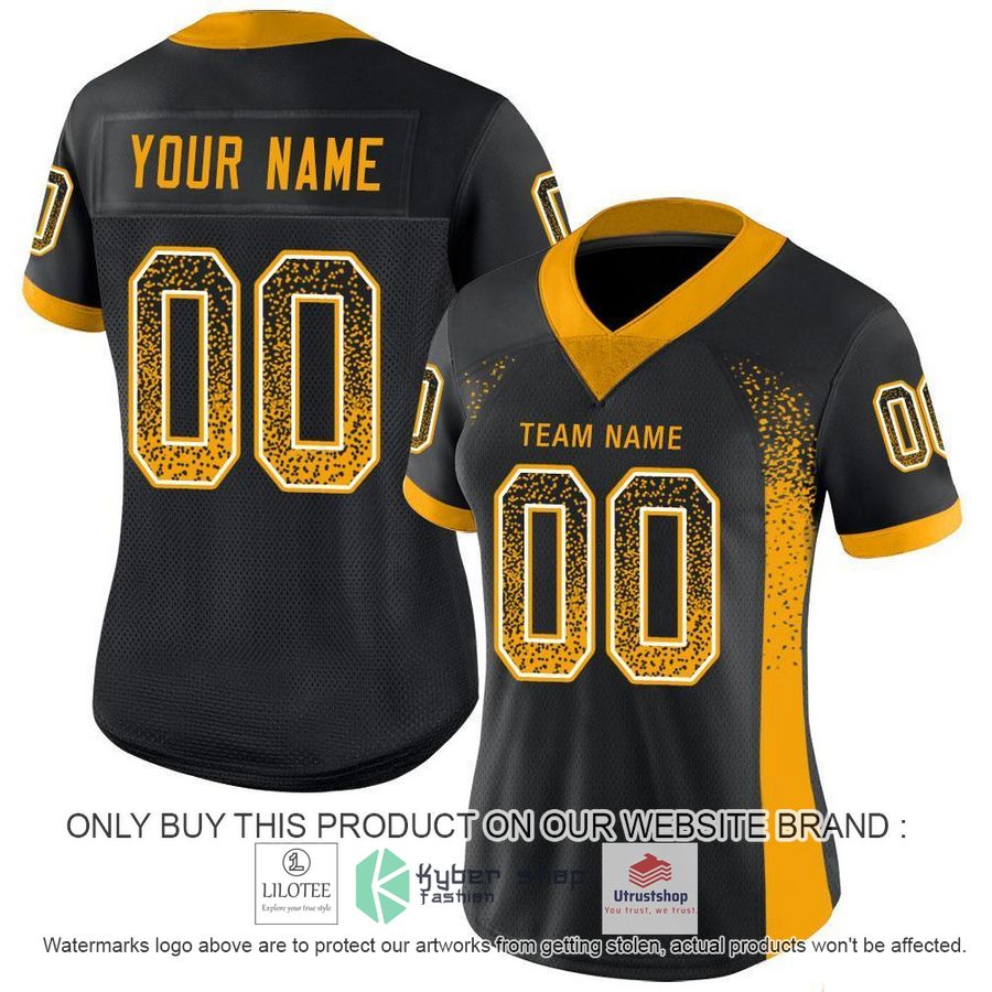 NEW Black Gold White Mesh Drift CUSTOM Football Shirt 2 personalized black gold white mesh drift football jersey 2 84595