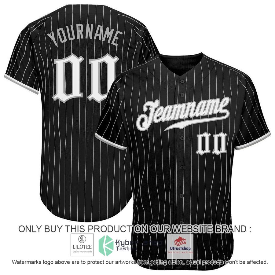 personalized black gray pinstripe white gray baseball jersey 1 2263