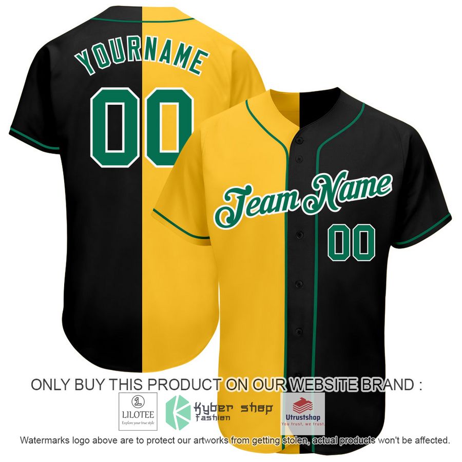 personalized black kelly green gold split baseball jersey 1 11707