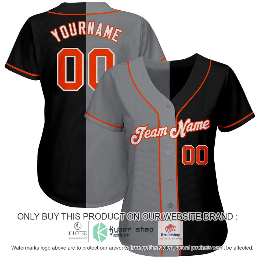 NEW Black Orange Gray Split CUSTOM Baseball Shirt 2 personalized black orange gray split baseball jersey 2 73446