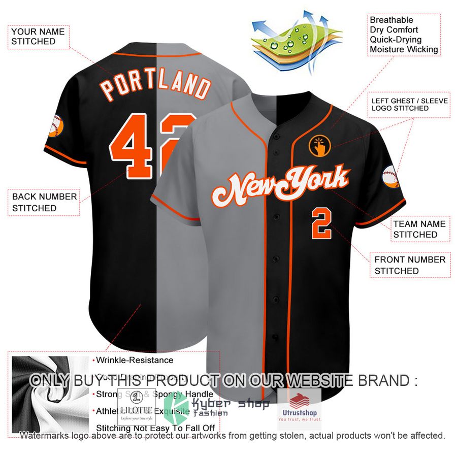 NEW Black Orange Gray Split CUSTOM Baseball Shirt 3 personalized black orange gray split baseball jersey 3 40446