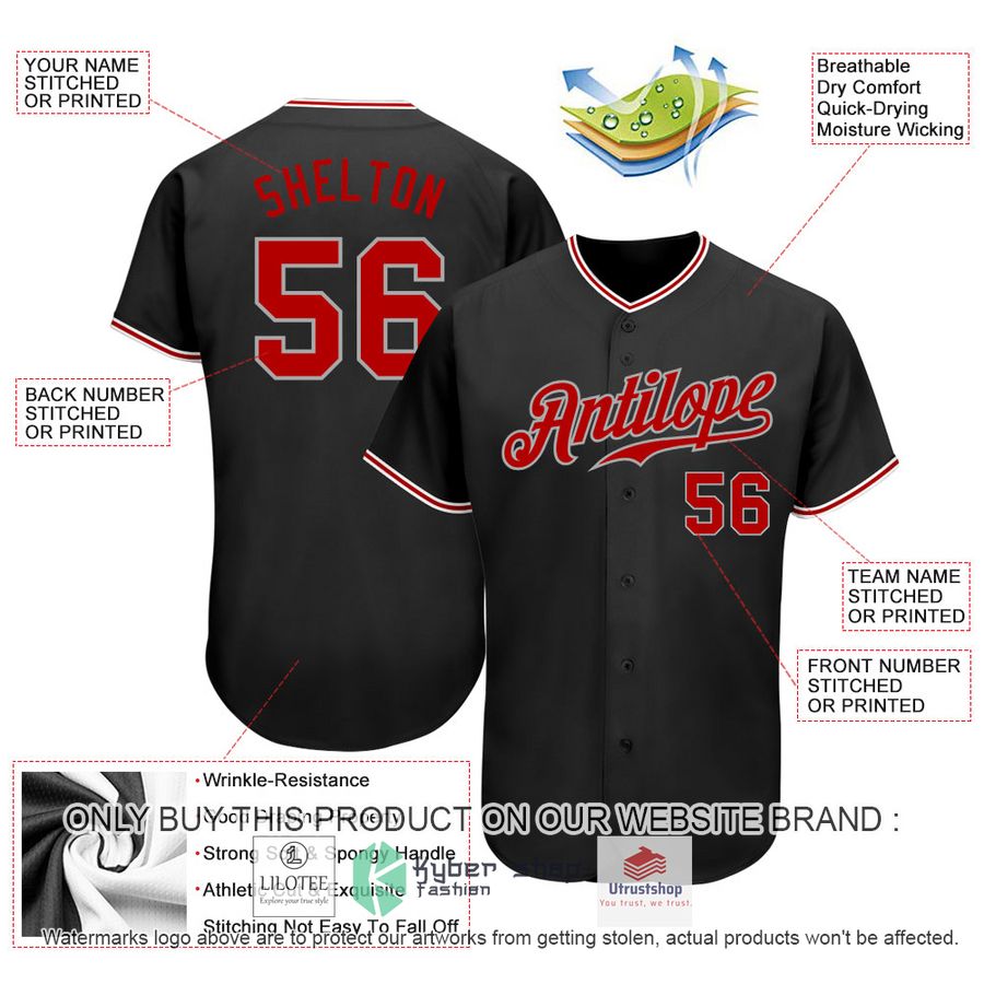 NEW Black Red Gray CUSTOM Baseball Shirt 3 personalized black red gray baseball jersey 3 51045