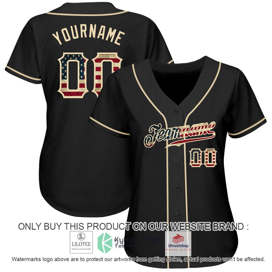 NEW Black Vintage Usa Flag Cream CUSTOM Baseball Shirt 2 personalized black vintage usa flag cream baseball jersey 2 50032