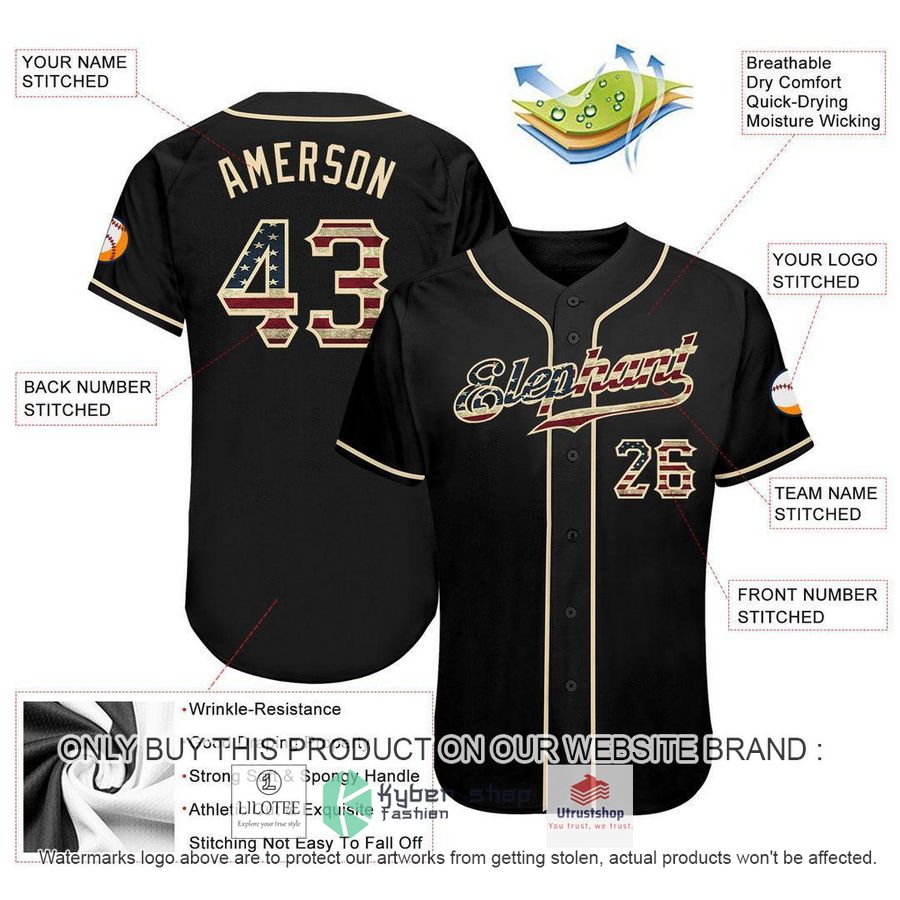 NEW Black Vintage Usa Flag Cream CUSTOM Baseball Shirt 3 personalized black vintage usa flag cream baseball jersey 3 55794