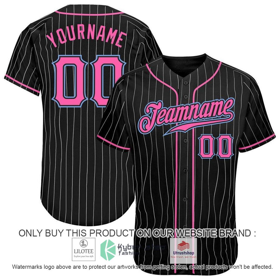 NEW Black White Pinstripe Pink Light Blue CUSTOM Baseball Shirt 7 personalized black white pinstripe pink light blue baseball jersey 1 1638
