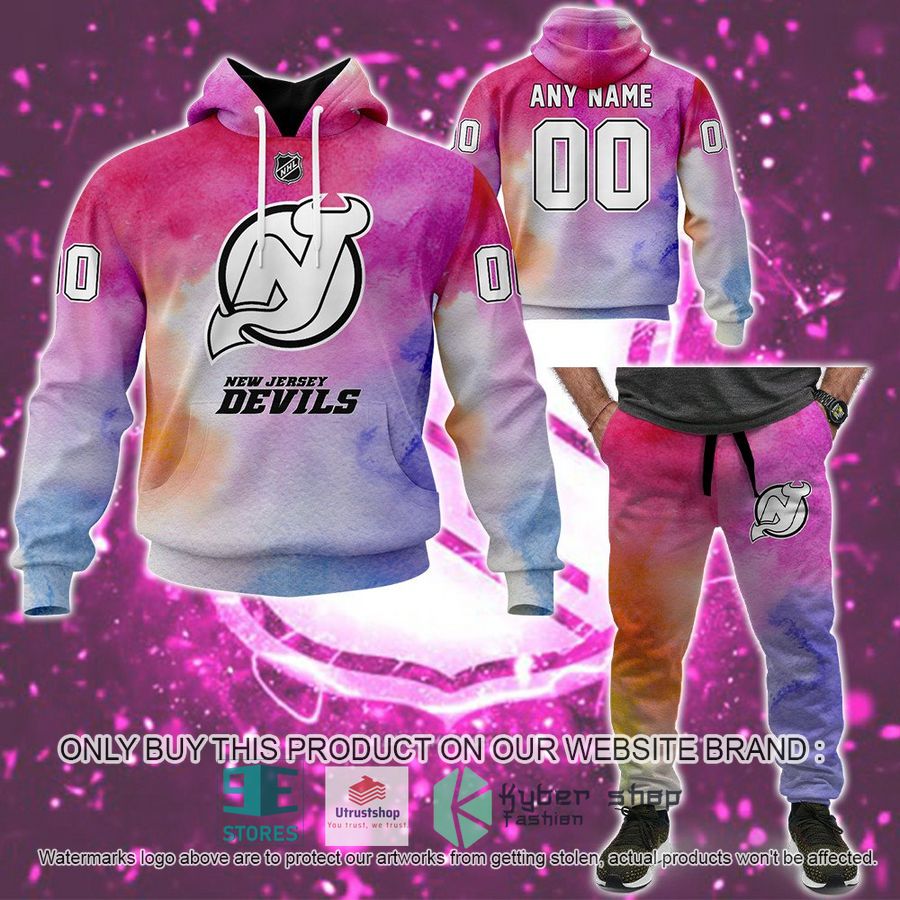 NEW Personalized Breast Cancer New Jersey Devils Sweatpants 1 personalized breast cancer awareness nhl new jersey devils hoodie long pants 1 43777